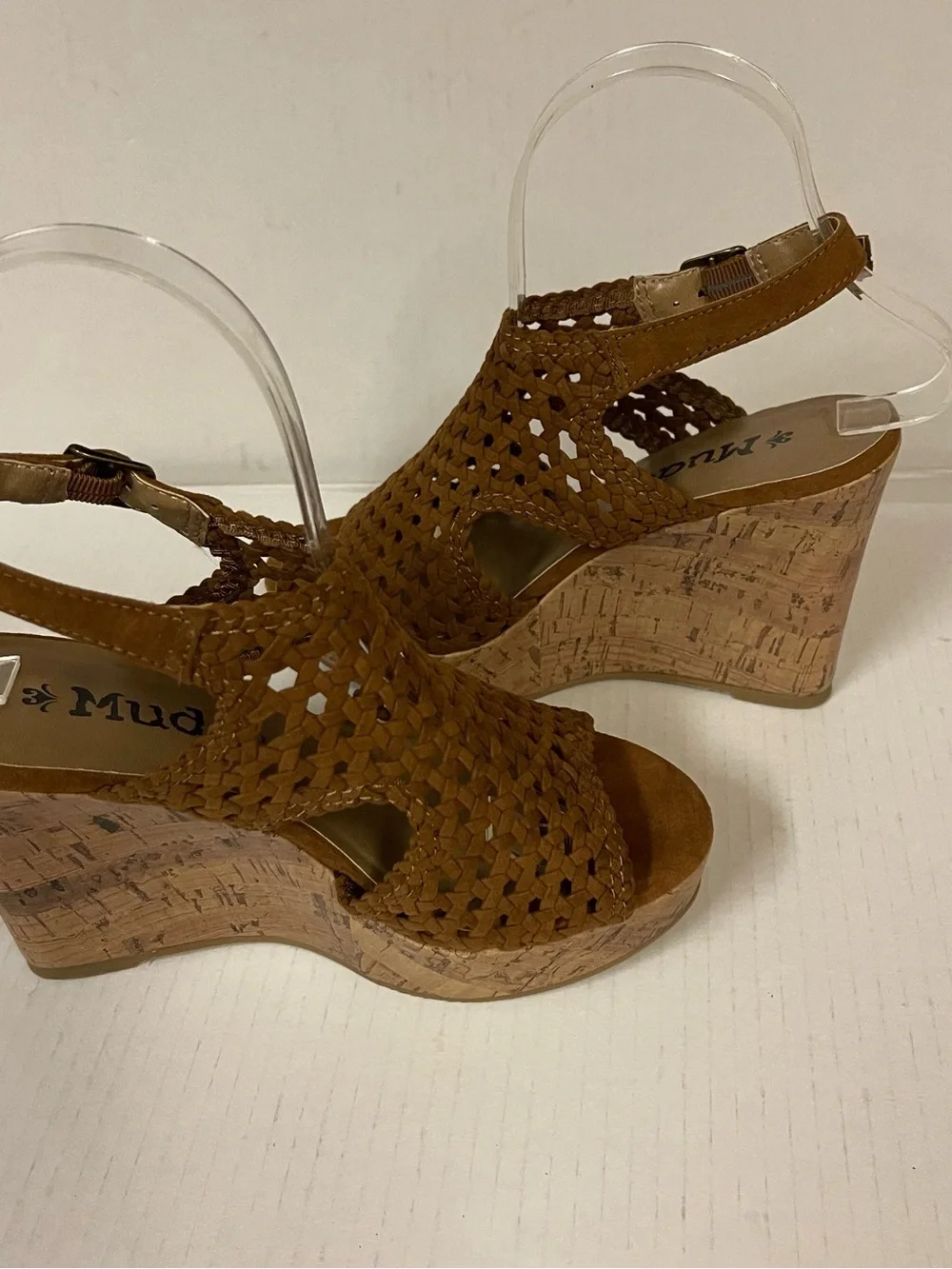 Mudd Women Size 5.5 Festival Cognac Woven Cork Wedge Sandals